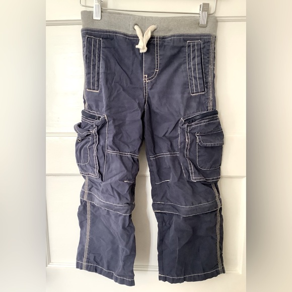 Mini Boden Zip-off Cargos (pants or shorts) Navy w/ grey. Purposely distressed. - Picture 1 of 8